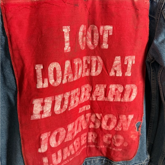 Custom Levi's Denim Jacket with Bottoms Up Embroidery and Flag Patch - Picture 4 of 12